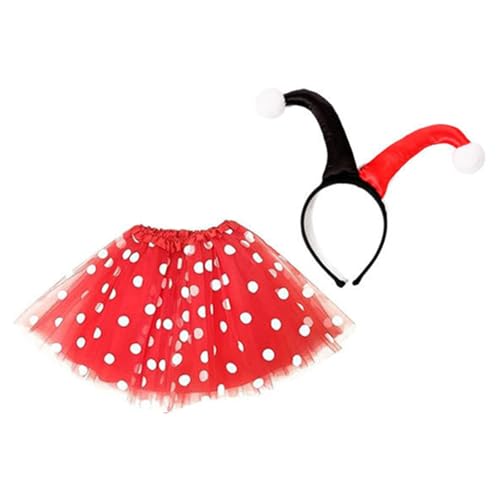 Ldabrye Clown-Kostüm-Set, Clownshut, Stirnband, Clownnnase, Clown-Rock und Handschuh für Damen, Mädchen, Halloween, Cosplay, Partys von Ldabrye