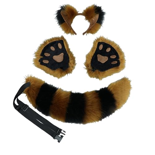 Ldabrye Fuchs-Kostüm-Set, Ohren, Schwanz, Handschuh, Tier-Kostüm, Zubehör für Erwachsene, Kinder, Halloween, Cosplays, Requisiten für Schwanzohren und Pfoten, für Kinderanzug, Halloween von Ldabrye