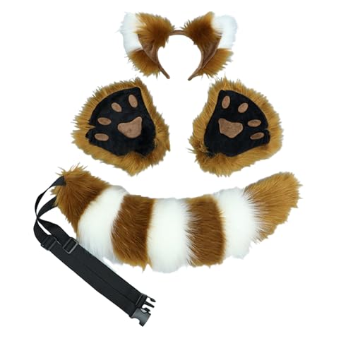 Ldabrye Fuchs-Kostüm-Set, Ohren, Schwanz, Handschuh, Tier-Kostüm, Zubehör für Erwachsene, Kinder, Halloween, Cosplays, Requisiten für Schwanzohren und Pfoten, für Kinderanzug, Halloween von Ldabrye