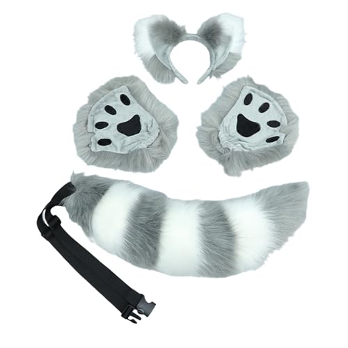 Ldabrye Fuchs-Kostüm-Set, Ohren, Schwanz, Handschuh, Tier-Kostüm, Zubehör für Erwachsene, Kinder, Halloween, Cosplays, Requisiten für Schwanzohren und Pfoten, für Kinderanzug, Halloween von Ldabrye