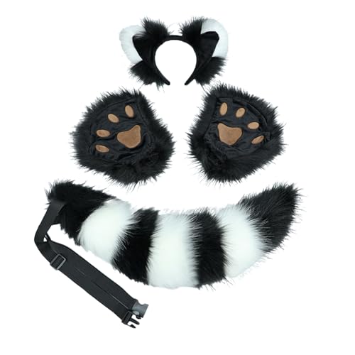Ldabrye Fuchs-Kostüm-Set, Ohren, Schwanz, Handschuh, Tier-Kostüm, Zubehör für Erwachsene, Kinder, Halloween, Cosplays, Requisiten für Schwanzohren und Pfoten, für Kinderanzug, Halloween von Ldabrye