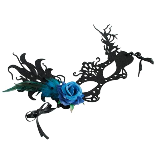 Ldabrye Gefiederte Maskerade Augenmaske Blume Dekoration Gefiederte Augenmaske mit Blume für Frauen Halloween Maskerade Karneval von Ldabrye