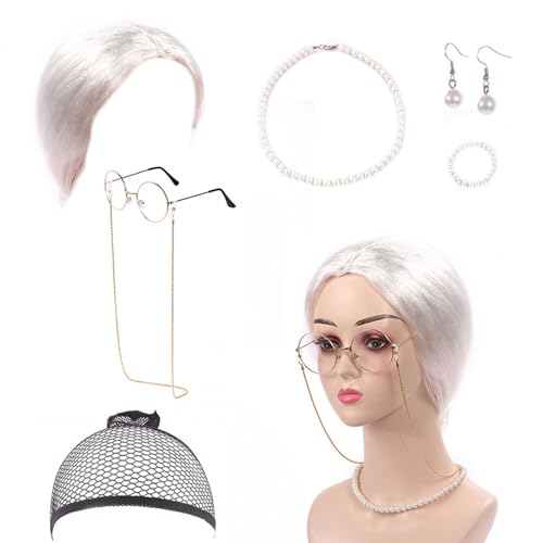 Ldabrye Halloween Oma Kostüm Set 100 Tage Schule Alte Dame Kostüm Set Oma Brille mit Kette Halskette für Mädchen Ldabrye Halloween Oma Kostüm Set 100 Tage Schule Alte Dame Kostüm Set Oma Brille mit Kette Halskette für Mädchen von Ldabrye