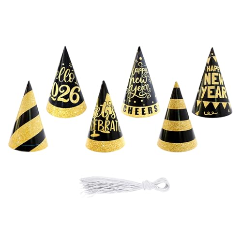 Ldabrye Happy New Year Hats Years Parties Favor Year Eve Party Decorations Black Gold Cone Hat With Elastic Straps Gold Black Glitter Cone Hats von Ldabrye