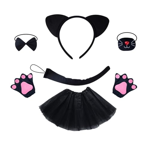 Ldabrye Katzenkostüm-Set, Netzrock, schöne Katzenohren, Haarreif, Katzenohren, Stirnband, Plüschschwanz, Fliege, Partyzubehör für Halloween Ldabrye Katzenkostüm-Set, Netzrock, schöne Katzenohren, Haarreif, Katzenohren, Stirnband, Plüschschwanz, Fliege, Partyzubehör für Halloween von Ldabrye