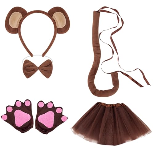 Ldabrye Kinder Affenkostümzubehör Für Boy Girl Halloween Cosplay Party Einschließlich Stirnband Heckhandschuh Bowtie Und Rock von Ldabrye