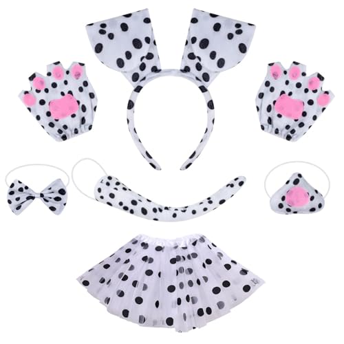 Ldabrye Kinder Cosplay Hunde Kostüm Set Mit Hunde Heckhund Ohr Ohrstirnband Nase Bowtie Rock Handschuhe Halloween Hundeoutfit Für Frauen von Ldabrye