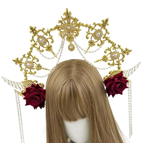 Ldabrye Lolitas Halos Kronen Marys Göttinnen Stirnband Frauen Halloween Kostüm Kopfschmuck Für Hochzeit Cosplay Party Halloween Kostüm von Ldabrye