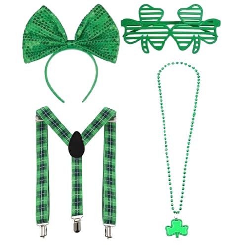 Ldabrye Patricks Day Kostüm Patricks Day Kleidung Patricks Day Hut Fliege Brille Beinärmel und lange Handschuhe von Ldabrye