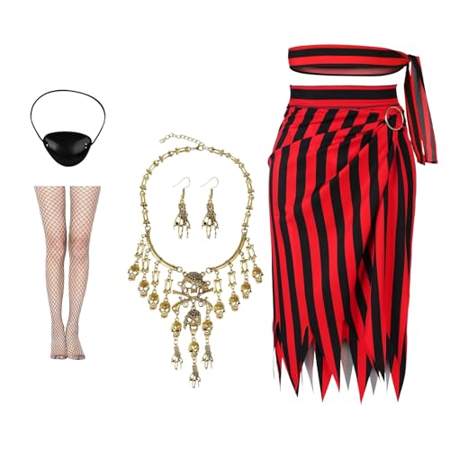 Ldabrye Piratenkostüm-Zubehör für Damen, inklusive Kleid, Kopftuch, Halskette, Strümpfe, Augenklappen für Damen, Halloween, Cosplay, Cosplay, Zubehör für Frauen Ldabrye Piratenkostüm-Zubehör für Damen, inklusive Kleid, Kopftuch, Halskette, Strümpfe, Augenklappen für Damen, Halloween, Cosplay, Cosplay, Zubehör für Frauen von Ldabrye