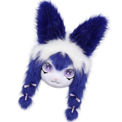 Ldabrye Plüsch-Hasen-Kopfbedeckung, Tier-Hasenkopf, Pelzanzug, Halloween, Maskerade, Cosplay, Kostüm, Zubehör, Kinder, Erwachsene, Halloween, Maskerade, Cosplay, Kostüm-Requisiten von Ldabrye