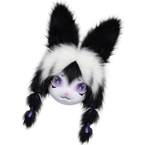 Ldabrye Plüsch-Hasen-Kopfbedeckung, Tier-Hasenkopf, Pelzanzug, Halloween, Maskerade, Cosplay, Kostüm, Zubehör, Kinder, Erwachsene, Halloween, Maskerade, Cosplay, Kostüm-Requisiten von Ldabrye