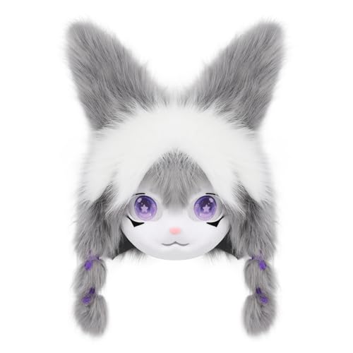 Ldabrye Plüsch-Hasen-Kopfbedeckung, Tier-Hasenkopf, Pelzanzug, Halloween, Maskerade, Cosplay, Kostüm, Zubehör, Kinder, Erwachsene, Halloween, Maskerade, Cosplay, Kostüm-Requisiten von Ldabrye