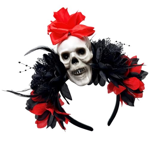 Ldabrye Punk-Totenkopf-Haarband mit dunkler Blume, Halloween-Party, Haarreif, Kopf-Accessoire, rutschfestes Design für Festivals, Halloween, Totenkopf-Haarschmuck Ldabrye Punk-Totenkopf-Haarband mit dunkler Blume, Halloween-Party, Haarreif, Kopf-Accessoire, rutschfestes Design für Festivals, Halloween, Totenkopf-Haarschmuck von Ldabrye