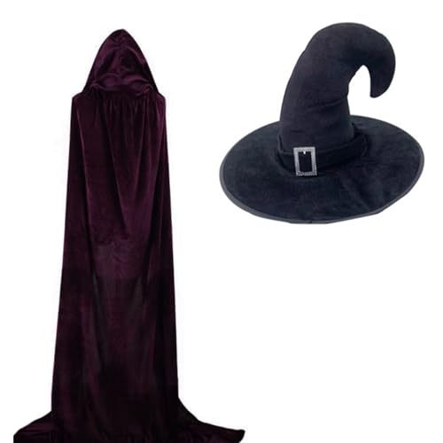 Ldabrye Totenumhang aus Samt für Erwachsene, mit passendem Hexenhut, Sense und Handschuhen, Set für Halloween und Hexe, Cosplay, Kostümpartys Ldabrye Totenumhang aus Samt für Erwachsene, mit passendem Hexenhut, Sense und Handschuhen, Set für Halloween und Hexe, Cosplay, Kostümpartys von Ldabrye