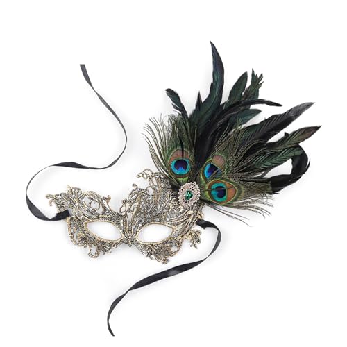 Ldabrye Venezianer-Augenmaske mit Strasssteinen, Federn, halbes Gesicht, für Maskeraden, Bälle, Halloween, Party, Cosplay, Foto-Maskeraden von Ldabrye