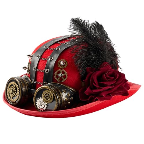 Ldabrye Viktorianischer Punk-Hut mit dunkler Rose Brille und dekorativer Zahnradkette für Kostümpartys, Halloween, Event, Gothic, Halloween, Hut mit Brille Ldabrye Viktorianischer Punk-Hut mit dunkler Rose Brille und dekorativer Zahnradkette für Kostümpartys, Halloween, Event, Gothic, Halloween, Hut mit Brille von Ldabrye