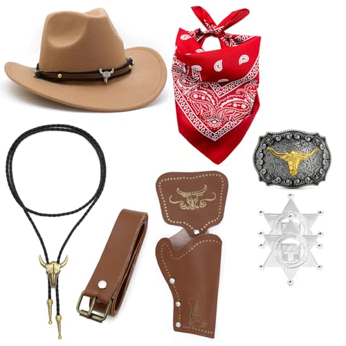 Ldabrye Western-Kuh-Jungenkostüm, Kuhhhut, Mütze, Bandana, Schnalle, Gürtelholster, Halloween, Kostüm-Zubehör, Western-Outfit, Western-Cowboy-Outfits von Ldabrye