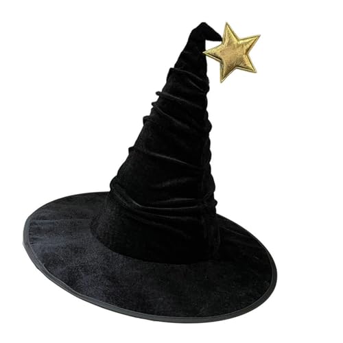 Ldabrye Wide BRIMS Witches Hats Hats Star Witch Caps Große Schwarze Hexen Witch Halloween Cosplay Kostüm Für Frauen Mädchen Geschenke Halloween Hexenhut von Ldabrye