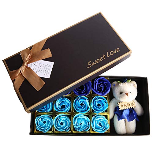 12 Rose Blumenseife Blume Plüsch Bär Valentinstag Romantische mit Kiste (Blauer Gradient) von Ldafava