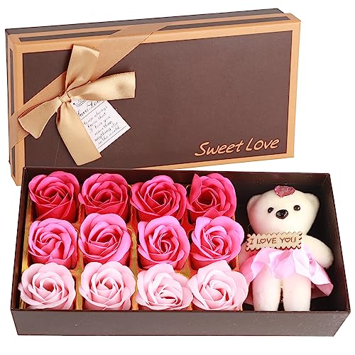 12 Rose Blumenseife Blume Plüsch Bär Valentinstag Romantische mit Kiste (Rosa Gradient) von Ldafava