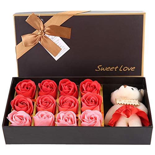 12 Rose Blumenseife Blume Plüsch Bär Valentinstag Romantische mit Kiste (Roter Gradient) von Ldafava