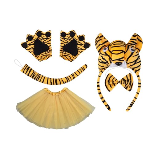 Ldbuejiaja 1/3/4/5 Kinder Tier-Tiger-Kostüm-Set, Tigerohren, Stirnband, Fliege, Tutus, Tigre, Schwanz, Zubehör für Halloween, Cosplay, Party Ldbuejiaja 1/3/4/5 Kinder Tier-Tiger-Kostüm-Set, Tigerohren, Stirnband, Fliege, Tutus, Tigre, Schwanz, Zubehör für Halloween, Cosplay, Party von Ldbuejiaja