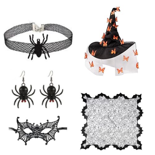 Ldbuejiaja Hexenkostüm-Zubehör für Damen, mit Hexenhut, Auge, Choker, Halskette, Ohrringe für Damen, Halloween, Maskerade, Cosplay Ldbuejiaja Hexenkostüm-Zubehör für Damen, mit Hexenhut, Auge, Choker, Halskette, Ohrringe für Damen, Halloween, Maskerade, Cosplay von Ldbuejiaja