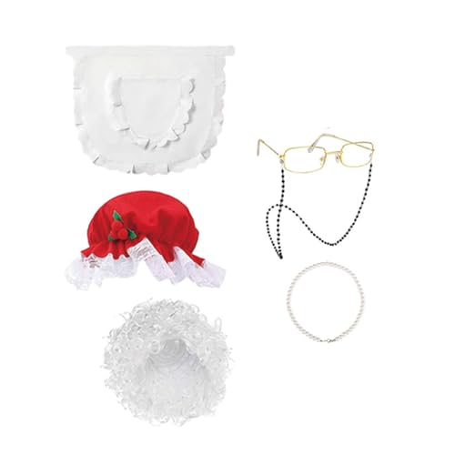 Ldbuejiaja Mrs. Clause Hut Santa Haar Halskette Schürze und Brille Set Santa Kostüm Zubehör für Frauen Weihnachten Cosplay Ldbuejiaja Mrs. Clause Hut Santa Haar Halskette Schürze und Brille Set Santa Kostüm Zubehör für Frauen Weihnachten Cosplay von Ldbuejiaja