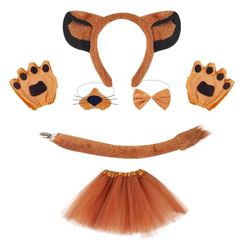 Ldbuejiaja Schönes Hunde-Stirnband-Set aus Plüsch, Tierschwanz, Fliege, brauner Netzrock, Löwen-Haarreifen-Set für Halloween, Cosplay-Party Ldbuejiaja Schönes Hunde-Stirnband-Set aus Plüsch, Tierschwanz, Fliege, brauner Netzrock, Löwen-Haarreifen-Set für Halloween, Cosplay-Party von Ldbuejiaja