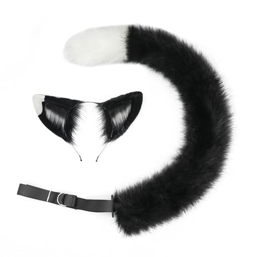 Ldbuejiaja Wolf Katzen Füchse Schwanz mit Katzen Ohren Stirnbänder Halloween Weihnachten Cosplay Party Kostüm Spielzeug für Damen Mann Katzen Kostüm von Ldbuejiaja