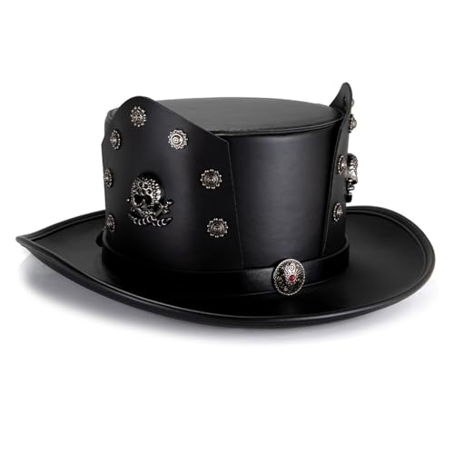 Ldbuejiaja Zylinderhut aus PU-Leder für Bühnenauftritte und modische Partykleidung, Cosplay-Kostüm, Hut für verschiedene Kopfformen von Ldbuejiaja