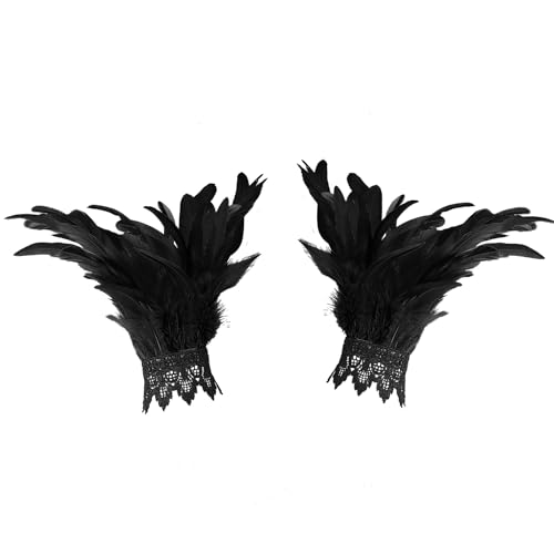 Ldruieu 1 Paar Feder Manschetten-Damen Gothic Feder Manschetten Armbänder Schwarz Feder accessoires für Halloween Anime Party Cosplay von Ldruieu