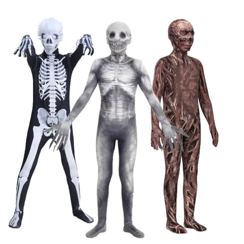 Ldruieu Halloween Skeleton Bodysuit 3D Druck Kinder Cosplay Kostüm Erwachsener Halloween Kostüm Karneval Party Jumpsuit mit Kapuzenpullover Mädchen Jungen Overalls von Ldruieu