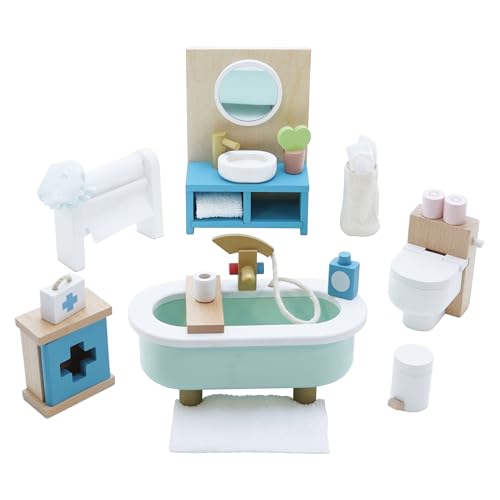 Le Toy Van – Daisylane Badezimmer aus Holz | Zubehörset für Puppenhäuser | Puppenhaus-Möbelsets – Geeignet für Kinder ab 3 Jahren, ME060 von Le Toy Van