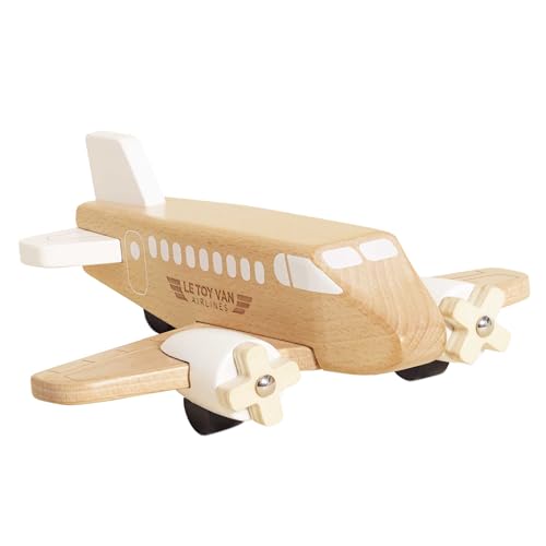 Le Toy Van Holzspielzeug Flugzeug | Zeitloses Kinderspielspielzeug mit drehenden Propellern – geeignet für Kinder ab 3 Jahren, Naturholz von Le Toy Van