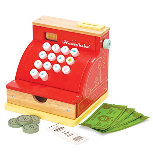 Le Toy Van – Honeybake Rollenspiel Kasse aus Holz mit Kassenbeleg, Kassenschublade und Spielgeld | Ideal für Rollenspiel Supermarkt, Lebensmittelladen oder Café, Geldkasse, TV295 von Le Toy Van