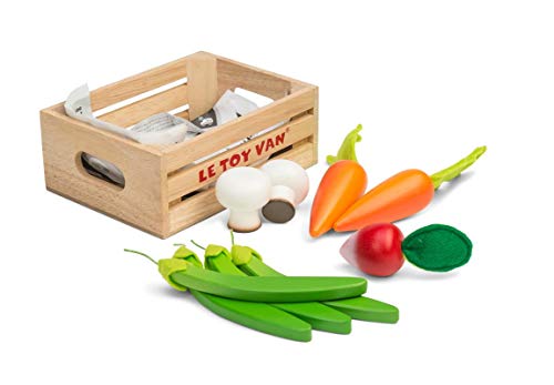 Le Toy Van – Honeybee Market Gemüsekiste „5 am Tag“ aus Holz | Supermarkt-Rollenspiel Lebensmittelladen, TV182 von Le Toy Van