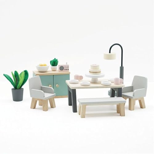 Le Toy Van - ME056 - Puppenhaus-Wohnzimmer, Holzmöbel-Set, Alter 3, 18 Teile, Öko-Spielzeug, Montessori, inklusive Tisch, Stühlen, Sideboard, Zimmerpflanze von Le Toy Van