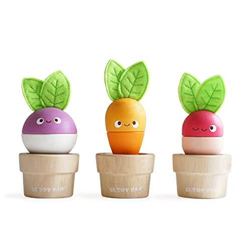 Le Toy Van - PL121 - Stapelbares und austauschbares Gemüse-Lernspiel aus Holz, ab 18 Monaten, Montessori-Spielzeug für Kinder, Lernspiel, Set 3 Gemüse, Petilou von Le Toy Van