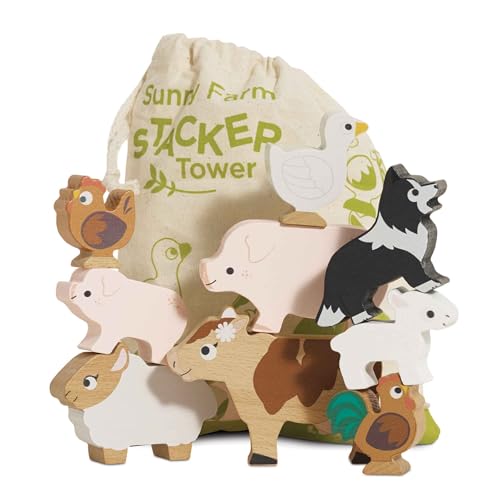 Le Toy Van - PL141 - Lernspiel zum Stapeln von Nutztieren, für Kinder ab 18 Monaten, Balance-Aktivität, ökologisches Spiel, 9 Tiere und Tasche, aus FSC-Holz, plastikfrei, Petilou Le Toy Van - PL141 - Lernspiel zum Stapeln von Nutztieren, für Kinder ab 18 Monaten, Balance-Aktivität, ökologisches Spiel, 9 Tiere und Tasche, aus FSC-Holz, plastikfrei, Petilou von Le Toy Van