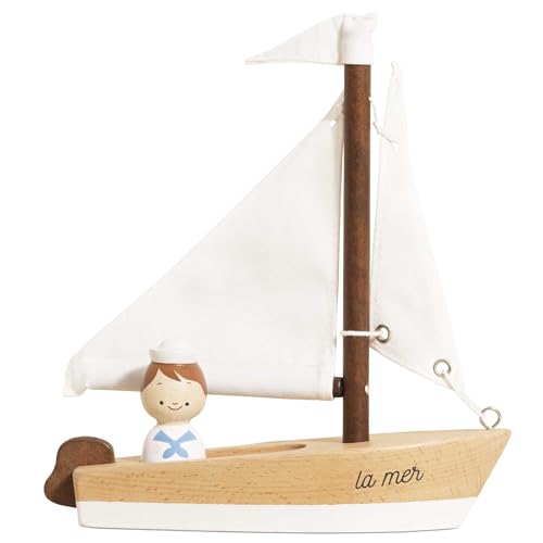 Le Toy Van Segelboot & Kapitän aus Holz, befeuern Sie die Fantasie mit Textilsegeln, Kinderspielzeug, geeignet für Kinder ab 3 Jahren, Weiß von Le Toy Van