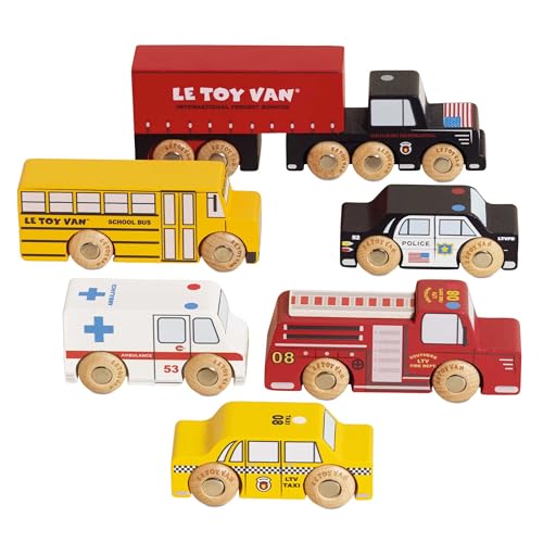 Le Toy Van – Kultiges Autos & Baustelle-Spielset mit Autos im New York-Design – 7-teiliges Set | Für Mädchen & Jungen Fahrzeug-Rollenspiel – Geeignet für Kinder ab 3 Jahren von Le Toy Van