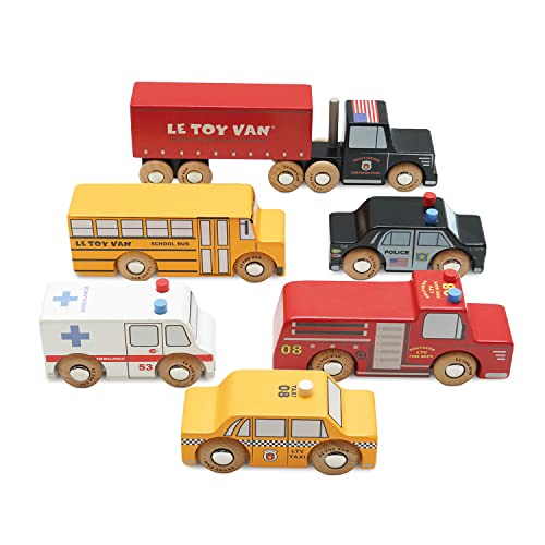Le Toy Van – Kultiges Autos & Baustelle-Spielset mit Autos im New York-Design – 7-teiliges Set | Für Mädchen & Jungen Fahrzeug-Rollenspiel – Geeignet für Kinder ab 3 Jahren von Le Toy Van