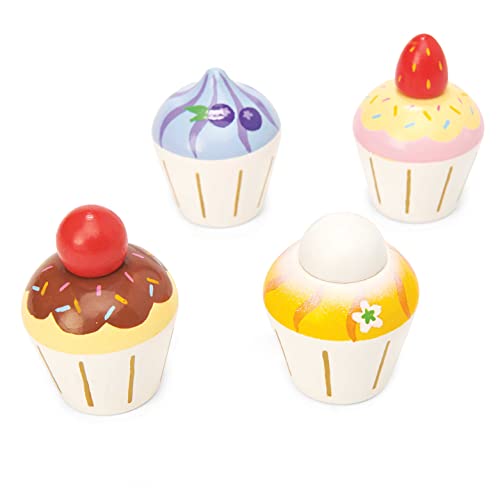 Le Toy Van - TV331 - Pretend Cupcakes Lernspiel, Spielzeug für Kinder, 2 Jahre, Set mit 4 Muffins mit Geschenkbox, Montessori-Spiel, FSC-Naturholz und Farben auf Wasserbasis von Le Toy Van