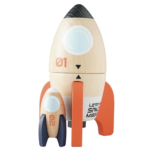 Le Toy Van - TV808 - Holzspielzeug-Weltraumraketen-Lernspiel für Kinder, 2 Jahre, Matroschka, kleinste Rakete im Inneren, magnetische Öffnung, umweltfreundlich, plastikfrei, Montessori von Le Toy Van