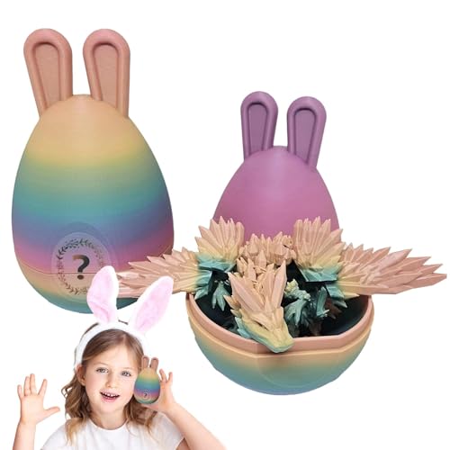 3D-Gedruckter Drache im Ei, 3D-gedrucktes Osterhasenohren-Ei und Drache mit Flügeln, Flexible Gelenke, Drachenei, Fidget-Spielzeug, Eiersuche-Dekor, für Kinder, Eiersuche-Spiel von LeKing