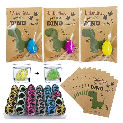 LeKing Dino Ei Schlüpfkarten, 24er-Pack schlüpfender im Wasser wachsender Dino, Spielzeuggeschenke zum Valentinstag, lustige Dinosaurier-Oster-Austauschkarten für Jungen und Mädchen von LeKing