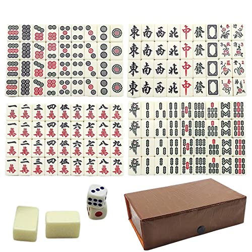 LeKing -Mahjong | Mah Jongg Set mit 144 Kacheln | Reisegröße Majiang mit Aufbewahrungsreserve Mahjong-Fliesen, Würfel, klassisches Majong-Reisespiel-Partyzubehör von LeKing