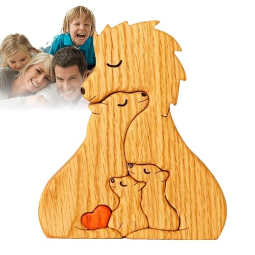 LeKing Personalisiertes Puzzle Löwe Familien Holz, Löwenfamilien-Puzzle aus Holz, niedliche Tierfamilien-Holzstatuen, Hochzeitstagsgeschenk für eine Familie mit 3/4 Personen von LeKing